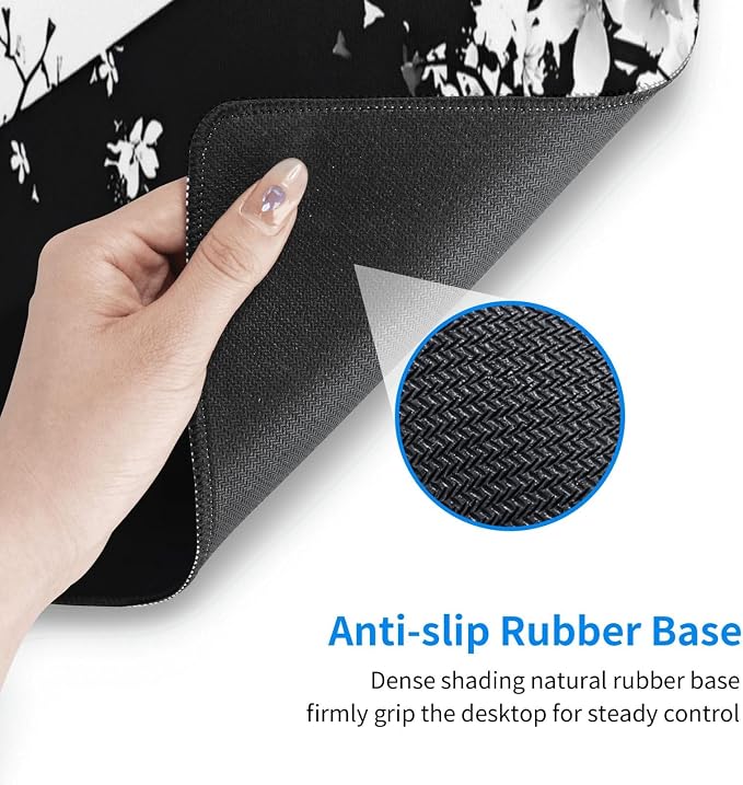Japanese Life Death Keyboard Mat, Black White Japanese Anime Gaming Mouse Pad for Desk with Anti-Slip Rubber Base and Stitched Edges, Japanese Sakura Pagoda Sun Mouse Pad - Image 4