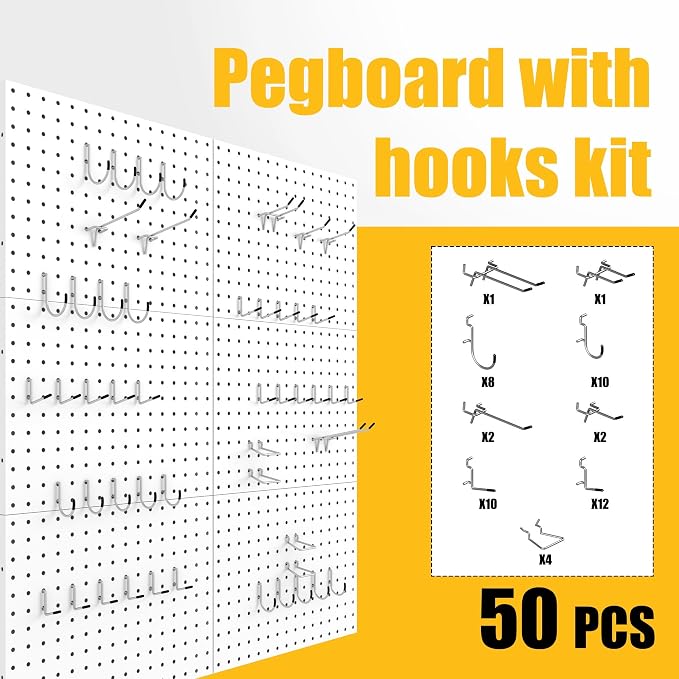 Spampur Peg Board, 6 Pack Metal Pegboard Panels with 50 Hooks - Image 7