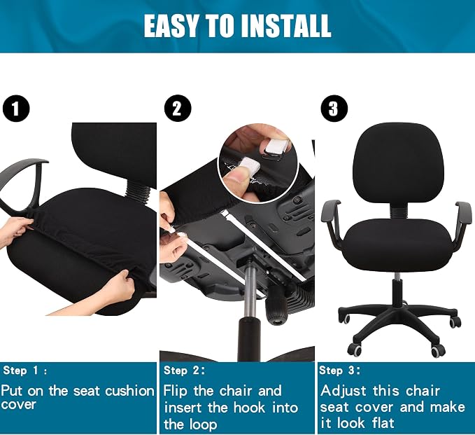 Smiry Office Computer Chair Seat Covers for Desk, Anti-dust Protector | Stretch Jacquard Removable Washable Desk Chair Seat Cushion Protectors, Grey - Image 7