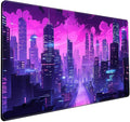 Cyberpunk Neon Purple City Gaming Desk Mouse Pad XL Pink Extended Mouse Pad Gaming, Keyboard Pc Office Laptop Mousepad Large, 31.5x15.8 in with Stitched Eges Non-Slip Base Mouse Pads by Mechanical+Cattle