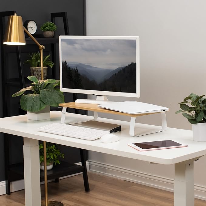 VIVO 24 inch Monitor Stand, Wood and Steel Desktop Riser, Screen, Keyboard, Laptop, Small TV, Ergonomic Desk and Tabletop Organizer, Light Wood, STAND-V000WM - Image 4