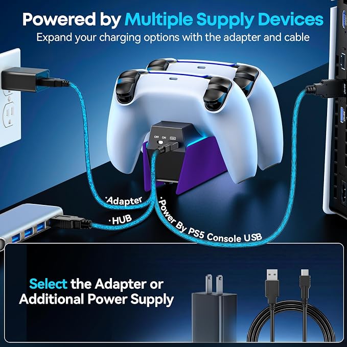 OIVO P5 Controller Charger with Fast Charging AC Adapter, P5 Controller Charging Station Stand for Play Station 5, Docking Station Replacement for PS 5 Accessories Kits, Galactic Purple - Image 3