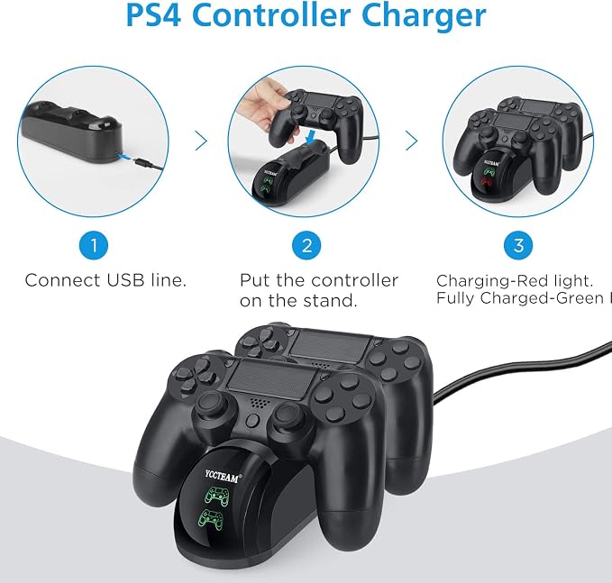 PS4 Controller Charger, Upgraded Fast-Charging Port Docking Station Stand for PS4 / P4 Slim/PS 4 Pro Controller, Black - Image 2