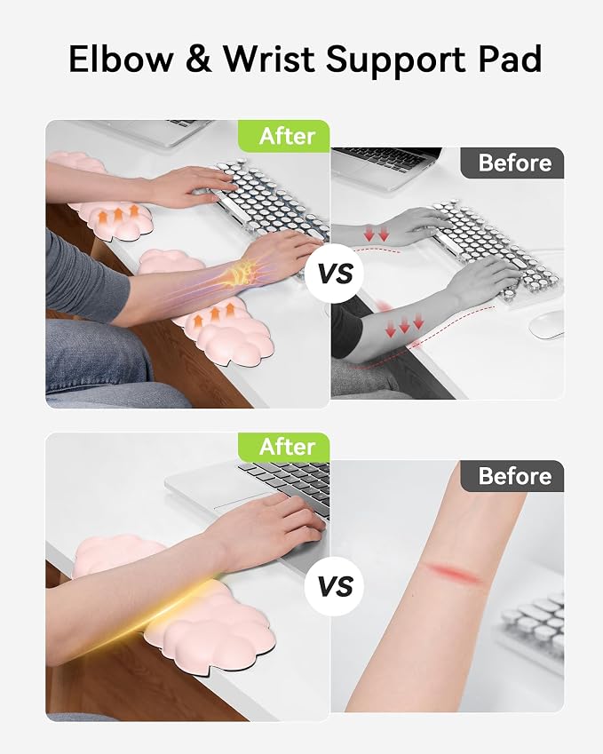 Laborio Elbow Pad for Desk, 2-Pack Cloud Elbow Rest(Pink), Edge Arm Rest | L-Shaped, Leather Surface, Memory Foam, Waterproof, Non-Slip Wrist Support Wrist Rest - Image 2