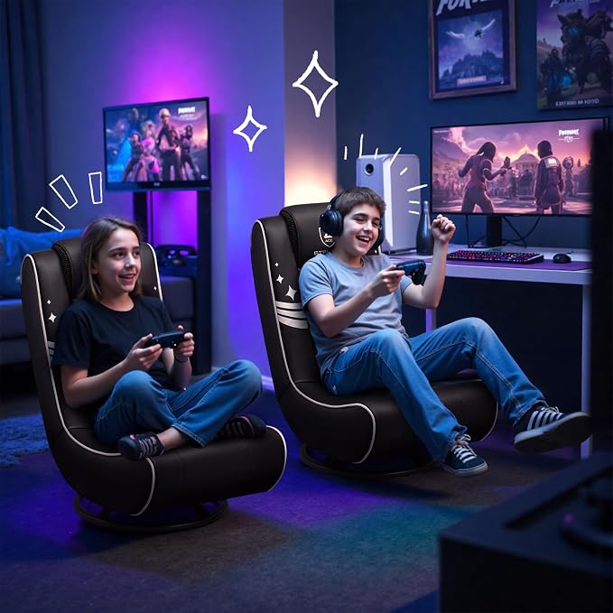 GTPLAYER Floor Gaming Chair Foldable Swivel Floor Chairs for Kids Boys Comfy Video Game Seat with 360° Multipurpose for Gamers, Bedroom or Game Room(Black-Gold) - Image 8