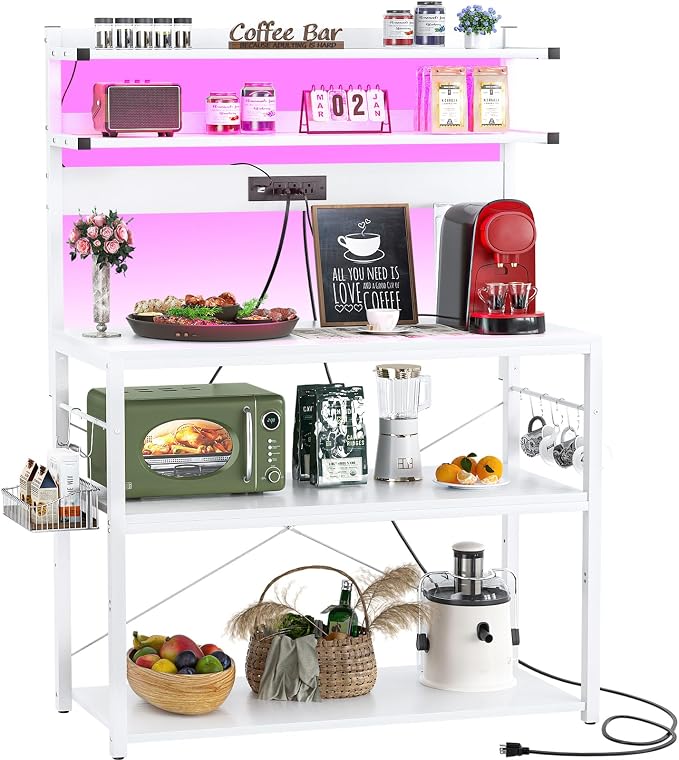 Aheaplus Bakers Rack with Power Outlet & RGB LED, 31.5 In Coffee Bar Table by Aheaplus