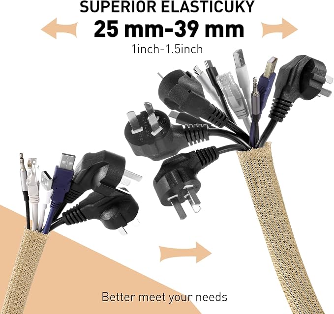 AGPTEK Cable Management Sleeve, 10ft - 1.5 inch Cord Hider, Wood Color - Image 2