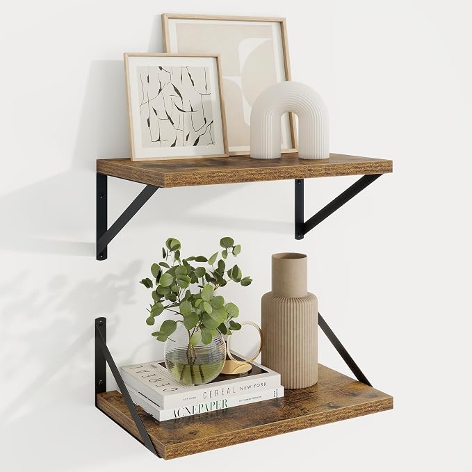Axeman Deep Floating Shelves, 16'' x 10'' Brown Wall Shelves Set of 2 by Axeman