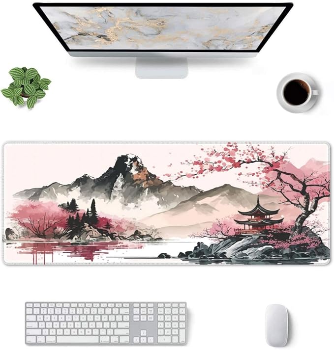 Watercolor Japanese Large Gaming Mouse Pad,Mouse Pad Gaming 31.5 x 11.8 in Mouse Mat Desk Pad,Large Desk Mat,Extended Keyboard Mousepad with Non-Slip Base and Stitched Edge for Desk Home Office - Image 3