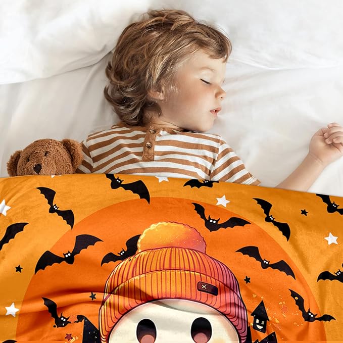 Ship Next Day, Custom Halloween Blanket - Printed in USA, Personalized Baby Blankets with Name, Gift for Kids Boys Girls, Unique Present for Birthday, Christmas, Halloween Bats Toddler Blanket - Image 6