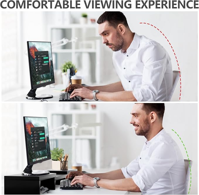 TAVR Dual Monitor Stand Riser Office Desktop Organizer Stand for 2 Monitors, Adjustable Length and Angle 3 Shelf, Extra Long Multifunctional Stand up to 48.2" fit Computer, Laptop, TV, Black - Image 5