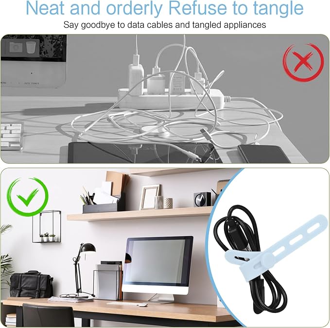Donruby 24Pcs Silicone Cable Ties, Reusable Cord Organizer Straps, Ice Blue - Image 6