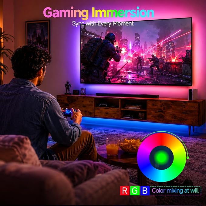 Daymeet LED Lights for TV, Led Backlight TV Lights RGB Led TV Lights USB Led Strip Lights for TV Led Lights Sync with Music Bluetooth APP Control Led Lights (Dreamcolor, 18FT for 45"-75" TV) - Image 3