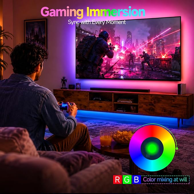 Daymeet LED Lights for TV, Led Backlight TV Lights RGB Led TV Lights USB Led Strip Lights for TV Led Lights Sync with Music Bluetooth APP Control Led Lights (Dreamcolor, 19.68FT for 55"-85" TV) - Image 3