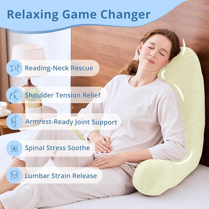 Sasttie Reading Pillow for Bed, Back Pillow for Sitting Up, Cream - Image 6