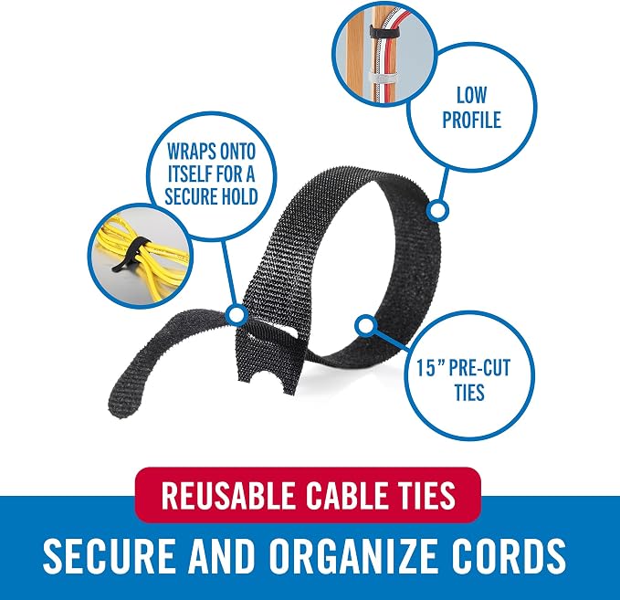 VELCRO Brand Cable Ties, 15in, Black and Gray, 30 Pack - Image 2