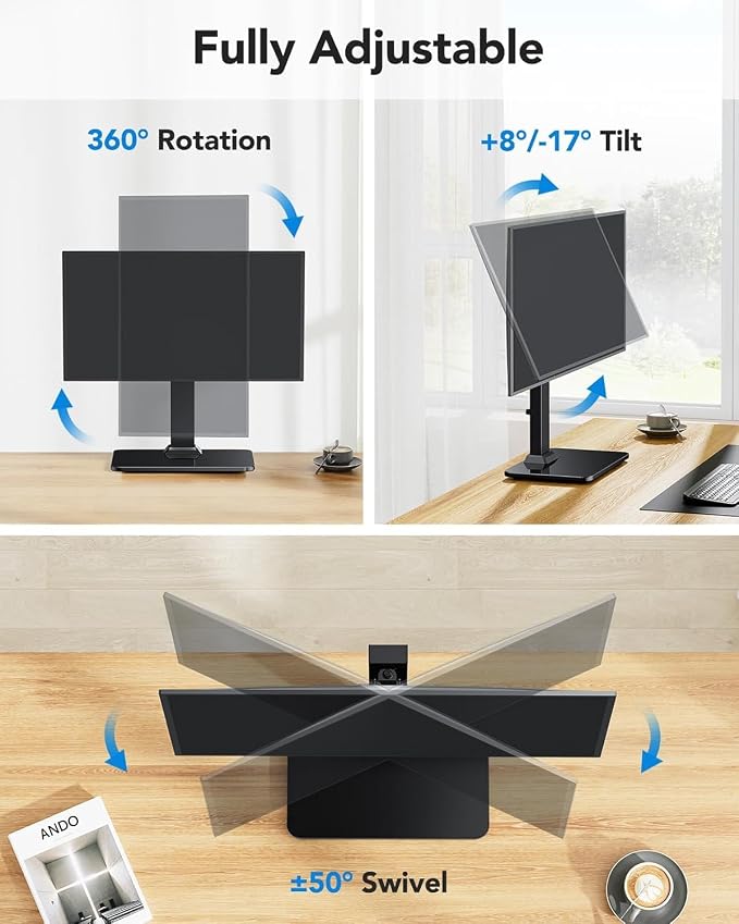 HUANUO Monitor Stand, Freestanding VESA Mount for 13 to 34 Inch Screens, Holds up to 44lbs, 5 Height Options, Swivel Desk Stand Riser With 360 Rotation, VESA 75x75mm/100x100mm - Image 3
