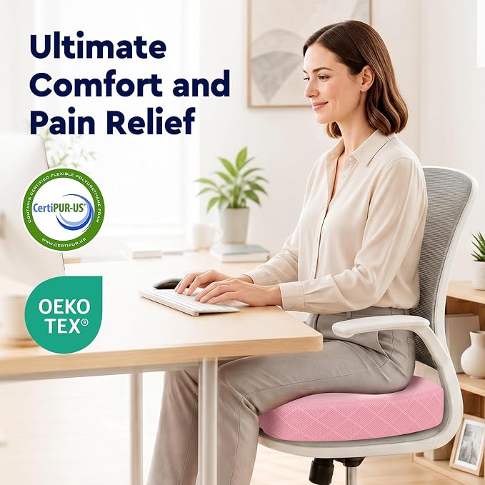 TushGuard Seat Cushion, Memory Foam Office Chair Cushion - Pink, XXX-Large | for Car Seat, Airplane, Desk Chair - Sciatica & Hip & Coccyx Pain Relief Cushion for Long Sitting Office Workers, Car Drivers - Image 8