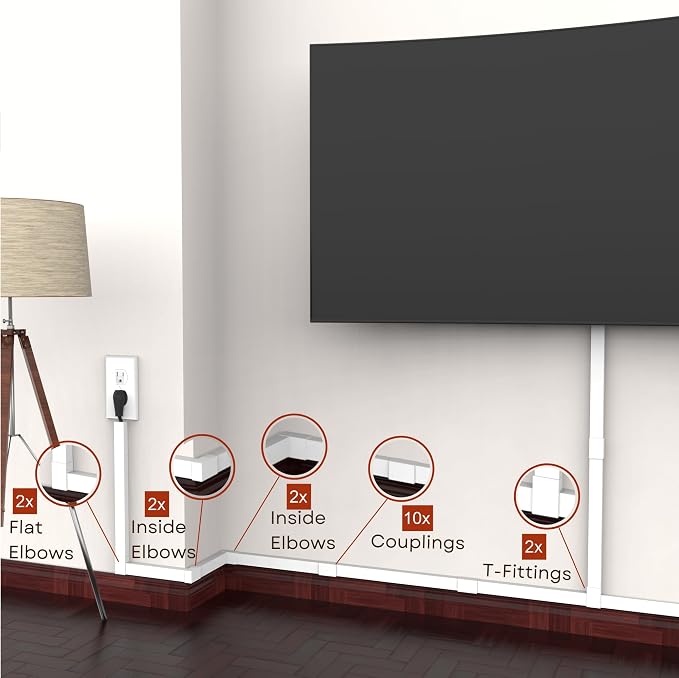 Cord Hider, Wire Cover, Cord Covers Wall Mounted TV, Cable Hider, 157 in Paintable White Raceway Kit, Electrical Cords Concealer, Cable Management, Hide Cords Wall, Wire Molding, Adhesive Channel - Image 3