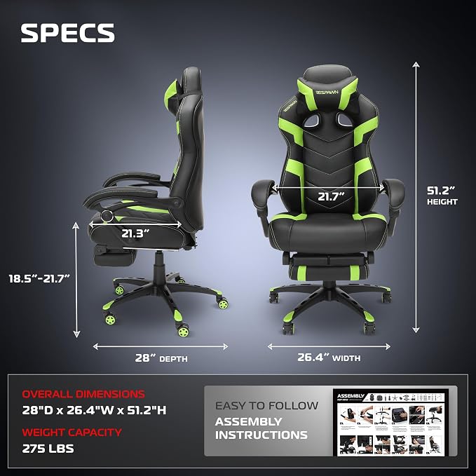 Respawn 110 Pro Ergonomic Gaming Chair with Footrest and Recline | Ergonomic office chair comfort with footrest, lumbar support & 155° recline for work, gaming and relaxing. - Image 3
