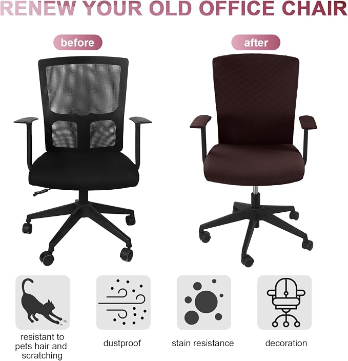 Tallew 4 Pcs Office Chair Covers Set Computer Universal Protective Stretchable Chair Seat Covers Desk Armrest Slipcovers Pads Office Cushion Backrest for Rotating(Dark Brown) - Image 3