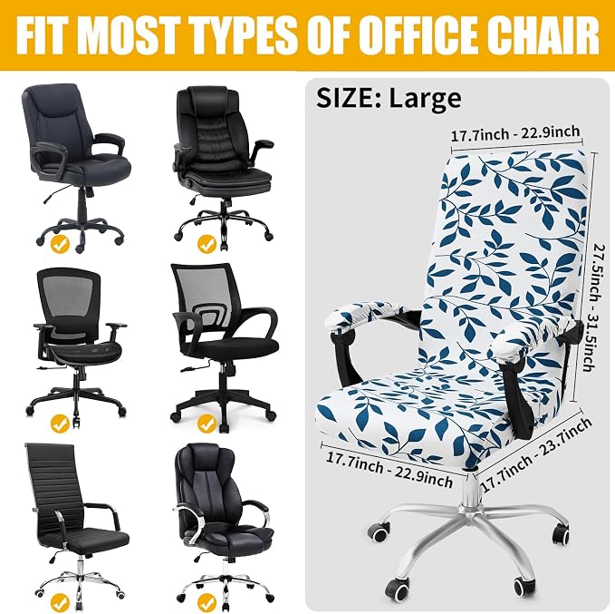 Smiry Office Computer Chair Cover with Armrest Covers, Teal and White | Stretch Printed Universal Removable Washable Desk Rotating Chair Slipcovers, Soft Anti-Dust Spandex Protector with Zipper - Image 4