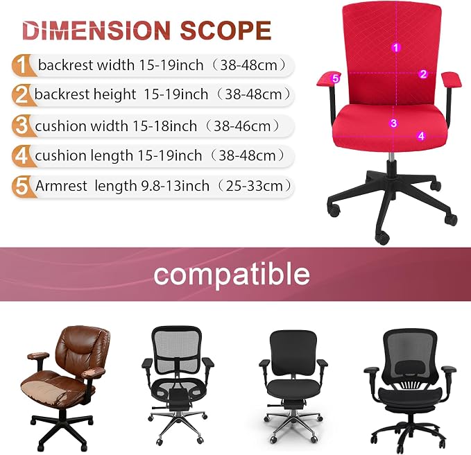 Tallew 4 Pcs Office Chair Covers Set Computer Universal Protective Stretchable Chair Seat Covers Desk Armrest Slipcovers Pads Office Cushion Backrest for Rotating(Red) - Image 4