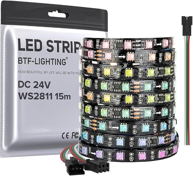BTF-LIGHTING WS2811 Addressable RGB LED Strip DC24V 49FT 900LED 150Pixel by BTF-LIGHTING
