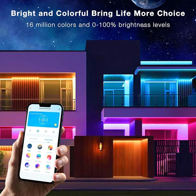 Outdoor LED Strip Lights Waterproof 100ft, IP67 Waterproof LED Light Strips with Remote, Music Sync APP Control, RGB Color Changing LED Lights for Eaves, Roof, Pool, Patio, Outdoor Decorations - Image 5