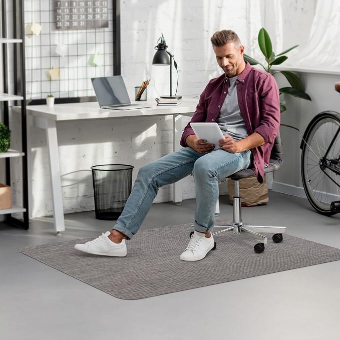 Blvornl Office Chair Mat for Hardwood Floors, Anti-Slip PVC, 35.4"x 55" | Dark Grey, Waterproof, easy to clean, suitable for hardwood, laminate, Rattan Woven Pattern, Durable Solid PVC Material - Image 7