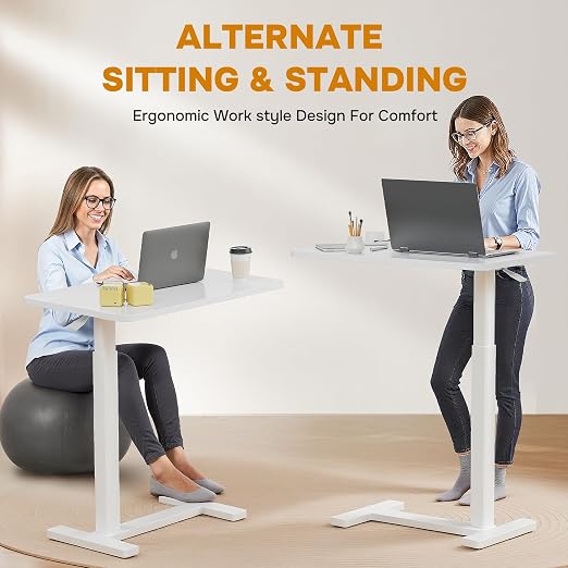 Overbed Bedside Table with Hidden Casters, Adjustable Pneumatic Mobile Laptop Computer Standing Desk, Rolling Laptop Table, Movable Overbed Table Hospital Home Use, White - Image 4