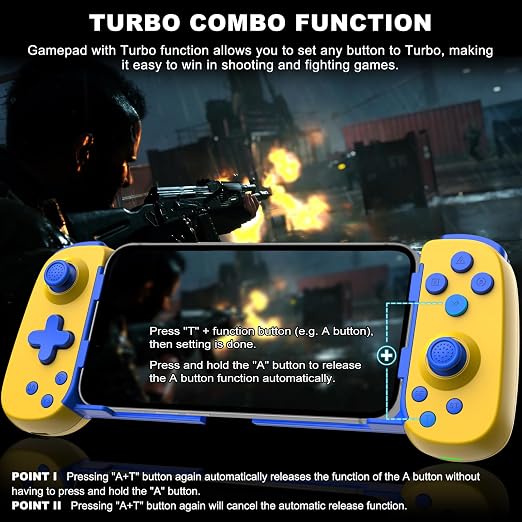 arVin Wireless Game Controller for iPhone 15/15 Plus/15 Pro/15 Pro Max/14/13/12/iPad/Android/Samsung Galaxy 23/22/21/Tablet/Switch/PS4/PC Gamepad with Hall Effect Joystick/Turbo/6-Axis Gyro/Vibration - Image 4
