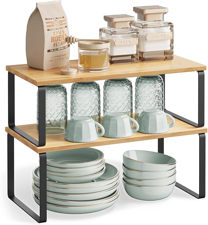 SONGMICS Cabinet Organizer Shelf, Set of 2 Spice Rack, Kitchen Storage - Image 8
