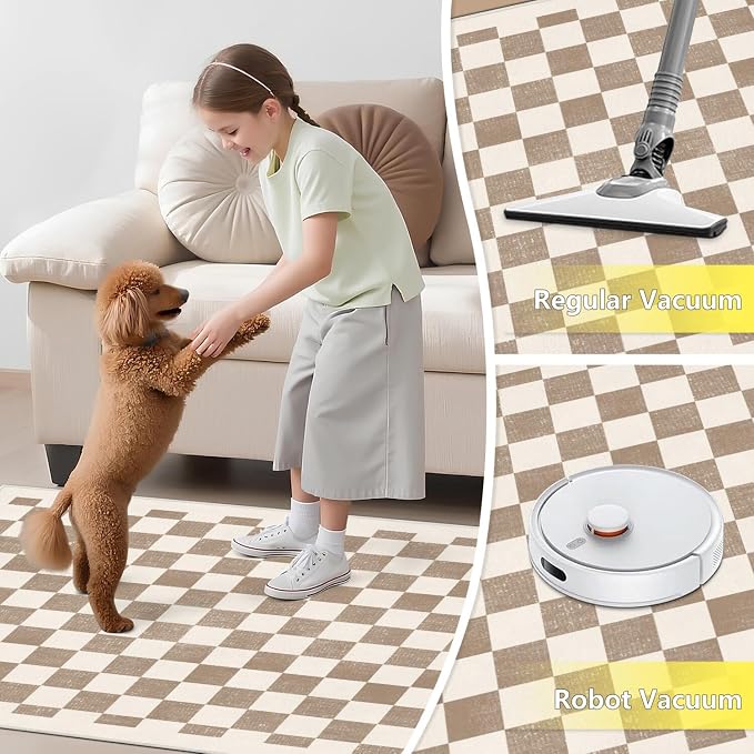 Office Chair Mat for Carpet Hardwood Tile Floor,36"x48" Computer Chair Mat for Rolling Chairs Carpet, Under Desk Non Slip Gaming Rug, Low-Pile Rubber Backing Large Protector Mat,Boho Brown Checkered - Image 6