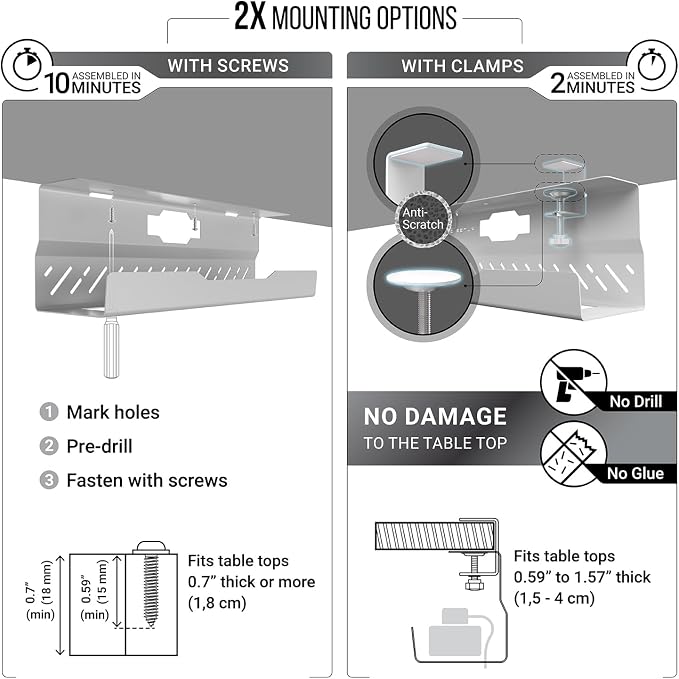 Under Desk Cable Management Tray no Drill – Wire Management - Cord Organizer – Huge Load Capacity – Under Desk Cable Tray no Drill (White, 1 Piece Set) - Image 3