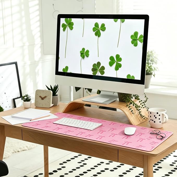 Large Gaming Mouse Pad 31.5 x 11.8in Desk Mat for Office Mousepad Anti-Skid Rubber Base Soft Comfortable and Durable Desk Pad (Pink Bow) - Image 3