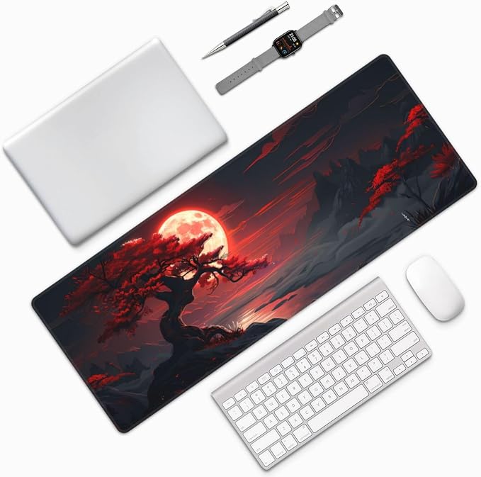 Gaming Mouse Pad Desk Pad,Extended Big Mouse Pad,31.5x11.8 Inch Long Computer Keyboard Mouse Mat Mousepad with 3mm Non-Slip Base and Stitched Edge for Gaming and Office… (Red Moon Canyon) - Image 9