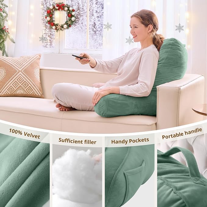 Sasttie Reading Pillow for Bed, Back Pillow for Sitting Up, Sage - Image 5