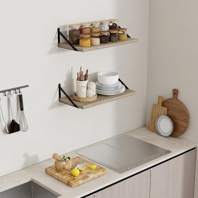 Axeman 12 Inch Deep Floating Shelves for Wall - 24 Inch Wide x 12 Inch Deep Wall Shelves Set of 2 - Rustic Grey Wood Floating Shelves for Living Room - Image 2