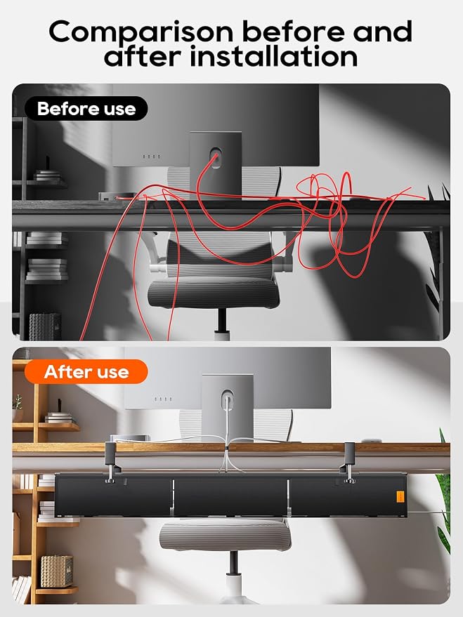 39" No Drill Under Desk Cable Management Tray (Black) - Image 4