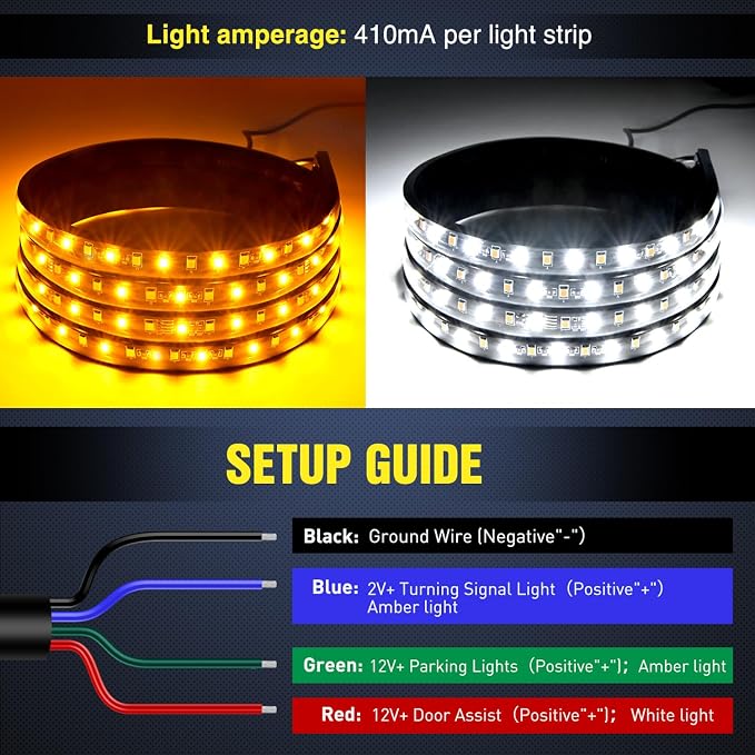 Nilight Truck LED Running Board Lights 2PCS 70 Inch LED Side Maker Light with 216 LEDs White Courtesy Light & Sequential Amber Turn Signal Lighting Strips for Extended & Crew Cab Trucks Pickup - Image 2