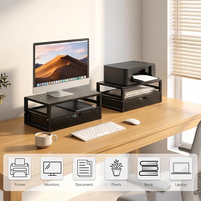 WALI Monitor Stand Riser with Drawer | Desk Organizers and Accessories for Computer, Printer, Laptop Stand for Home Office Supplies, (PTT005-B), 1 Pack, Black - Image 8