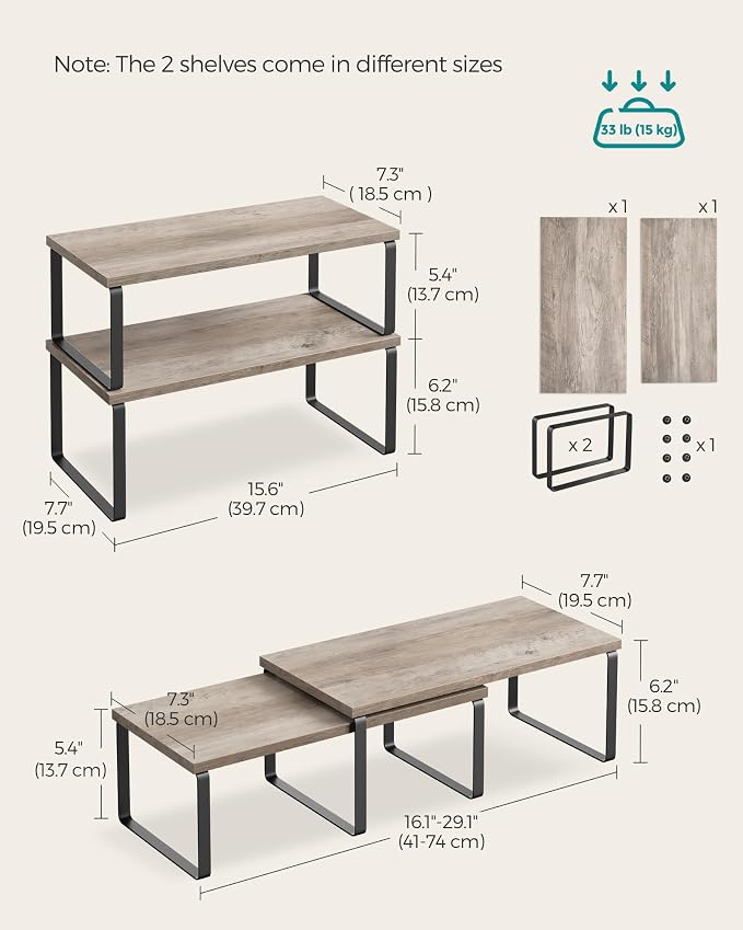 SONGMICS Cabinet Organizer Shelf, Set of 2 Spice Rack, Kitchen Storage - Image 6