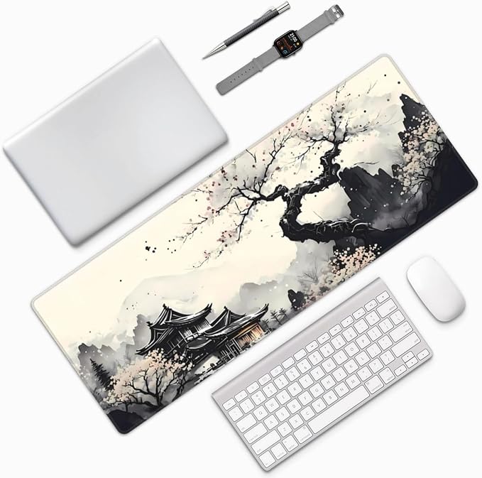 Extended Gaming Mouse Pad, Large Gaming Mouse Waterproof with Stitched Edges, Non-Slip Desktop Pad for Home and Office, Level Up Your 31.5x11.8 Inch… (wash Painting) - Image 9