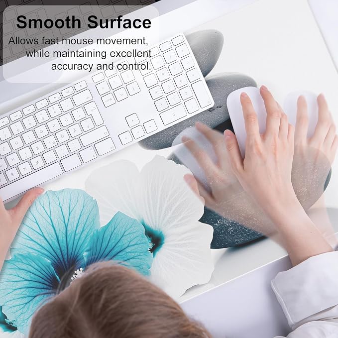 QiyI PU Leather Large Mouse Pad, 31.5" x 15.7", Pebbles Flowers | Desk Décor Accessories, Extended Size, Waterproof & Easy to Clean, Smooth Surface, Non Slip Desk Organization - Image 4