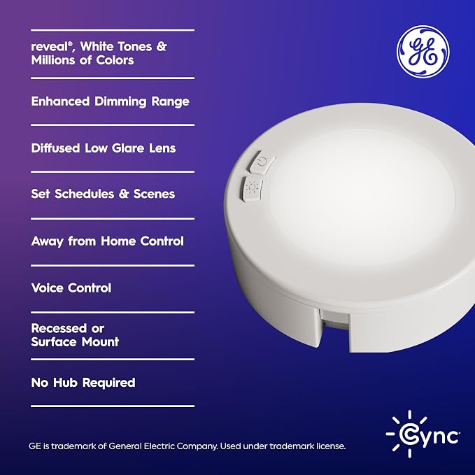 Cync GE Reveal HD+ Color Changing Smart Puck Lights, Wi-Fi, 3-Pack - Image 2