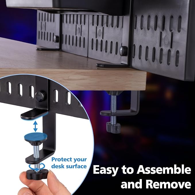 Gaming Desk Organizer Clamp-on Pegboard No Drill Storage | clamp-on desk pegboard organizer, no drill installation, 23x12 inch panel, hooks and tray, headphone controller - Image 3