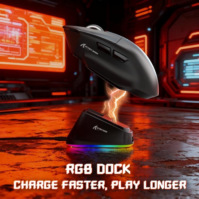 ATTACK SHARK V6 65g Superlight Wireless Gaming Mouse with RGB Magnetic Charging Dock,BT/2.4GHz Wireless/Wired Mouse 1K Polling,PixArt PAW3311 Sensor,25000DPI,Office Gamer Mice for PC/Win/Mac(Black) - Image 3