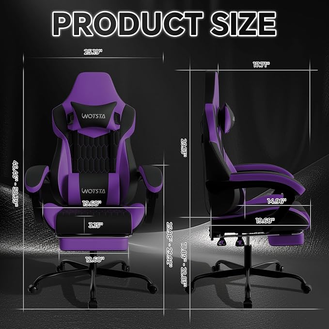 Gaming Chair with Footrest, High Back Gaming Chairs PVC Leather Ergonomic Gamer Chair with Adjustable Headrest Lumbar Support Racing Style Video Gaming Chair for Office/Home (Purple) - Image 3