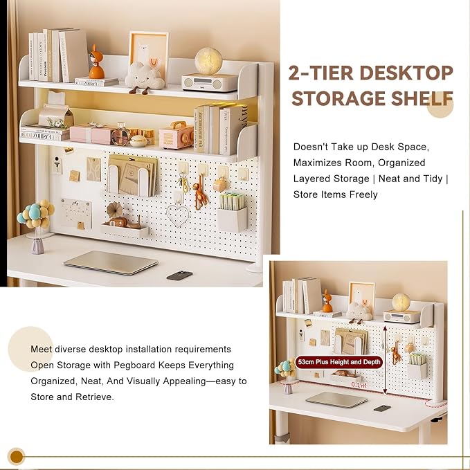 Clamp On Desks Organizer Shelf With Privacy Panel 23.6/31.5/39.3in Desk Extender Pegboard Workstation Desk- Pegboard With 20 Accessories For Gaming & Home Table(White,80cm/31.5in) - Image 3